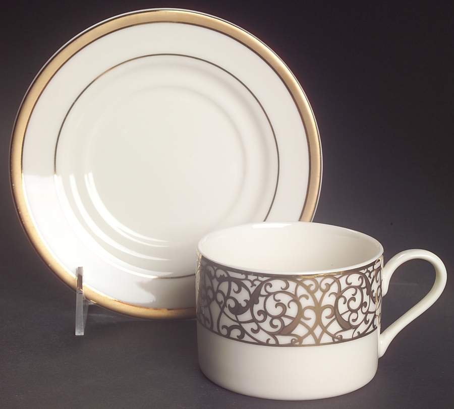 Florentine Gold Scroll Flat Cup & Saucer Set by American Atelier-1