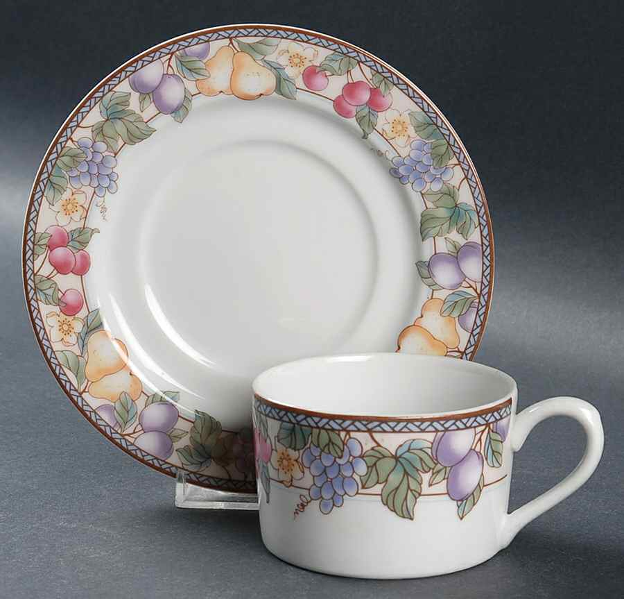 Fruit N' Flowers Flat Cup & Saucer Set by American Atelier-1