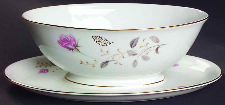 Flamingo Rose Gravy Boat with Attached Underplate by Abalone-1