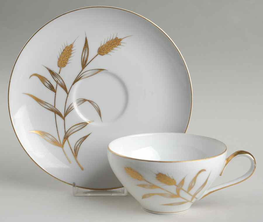 Golden Leaf Flat Cup & Saucer Set by ACI-1