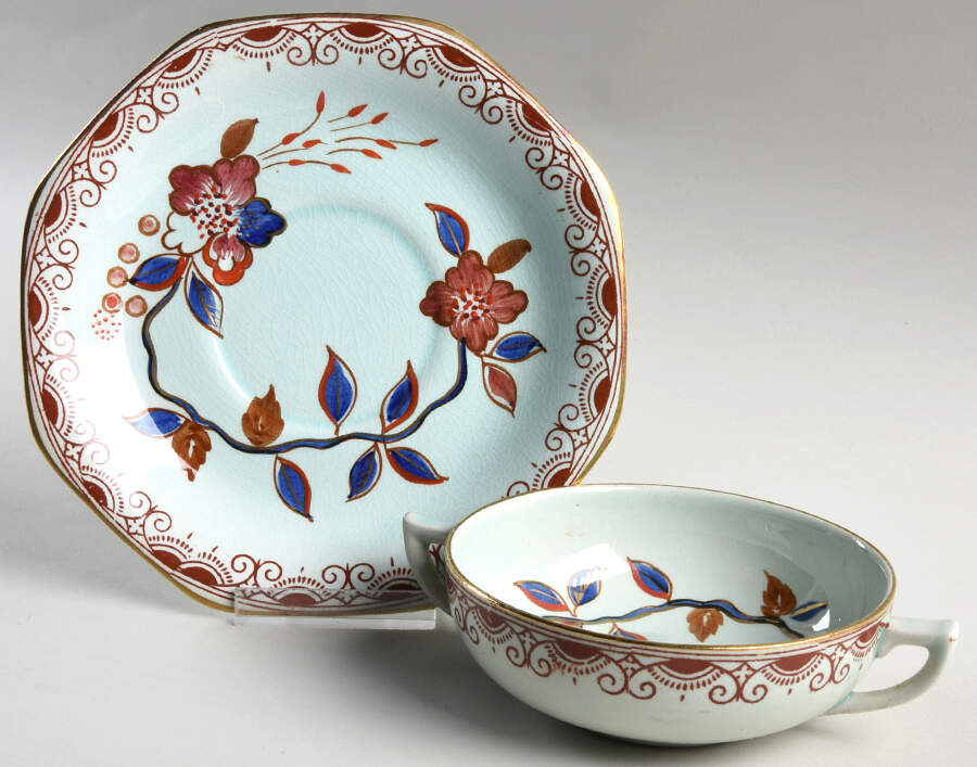 ADA12 Flat Cream Soup Bowl & Saucer Set by Adams China-1