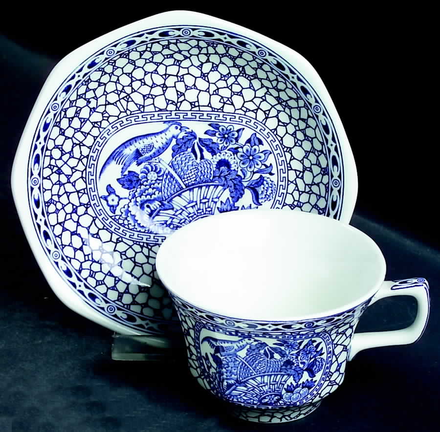 Chinese Bird Flat Cup & Saucer Set by Adams China-1