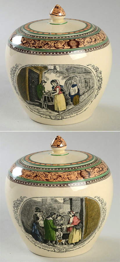 Cries of London (Green & Brown rim) Tea Caddy & Lid by Adams China-1