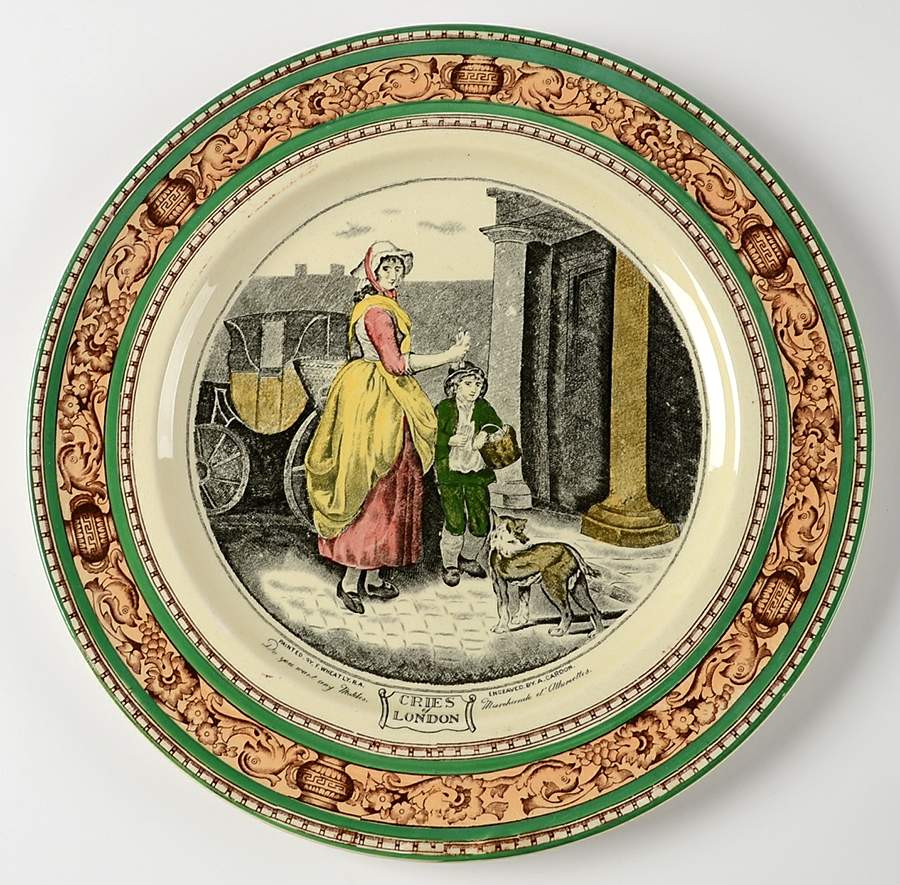 Cries of London (Green & Brown rim) Dinner Plate by Adams China-1