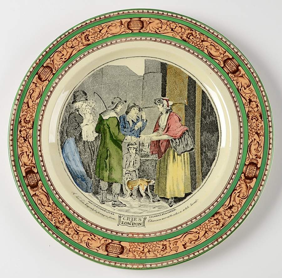 Cries of London (Green & Brown rim) Dinner Plate by Adams China-1