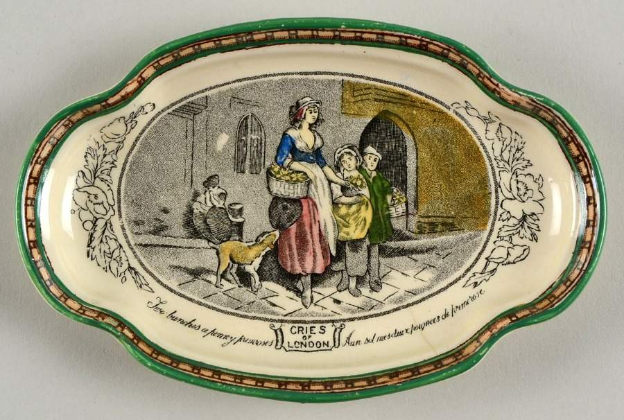 Cries of London (Green & Brown rim) 5" Oval Tray by Adams China-1