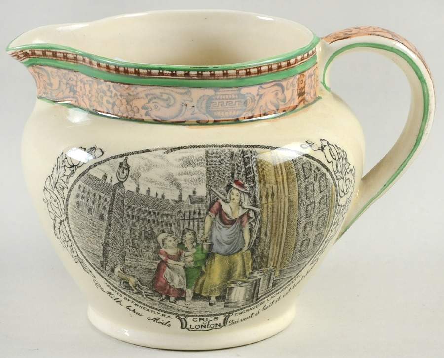 Cries of London (Green & Brown rim) Oversize Creamer by Adams China-1