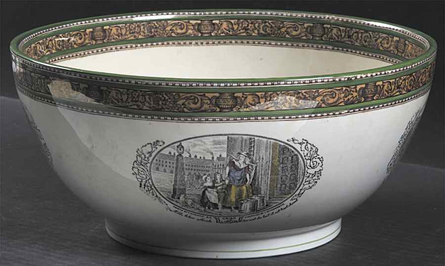 Cries of London (Green & Brown rim) 10" Chinese Bowl by Adams China-1