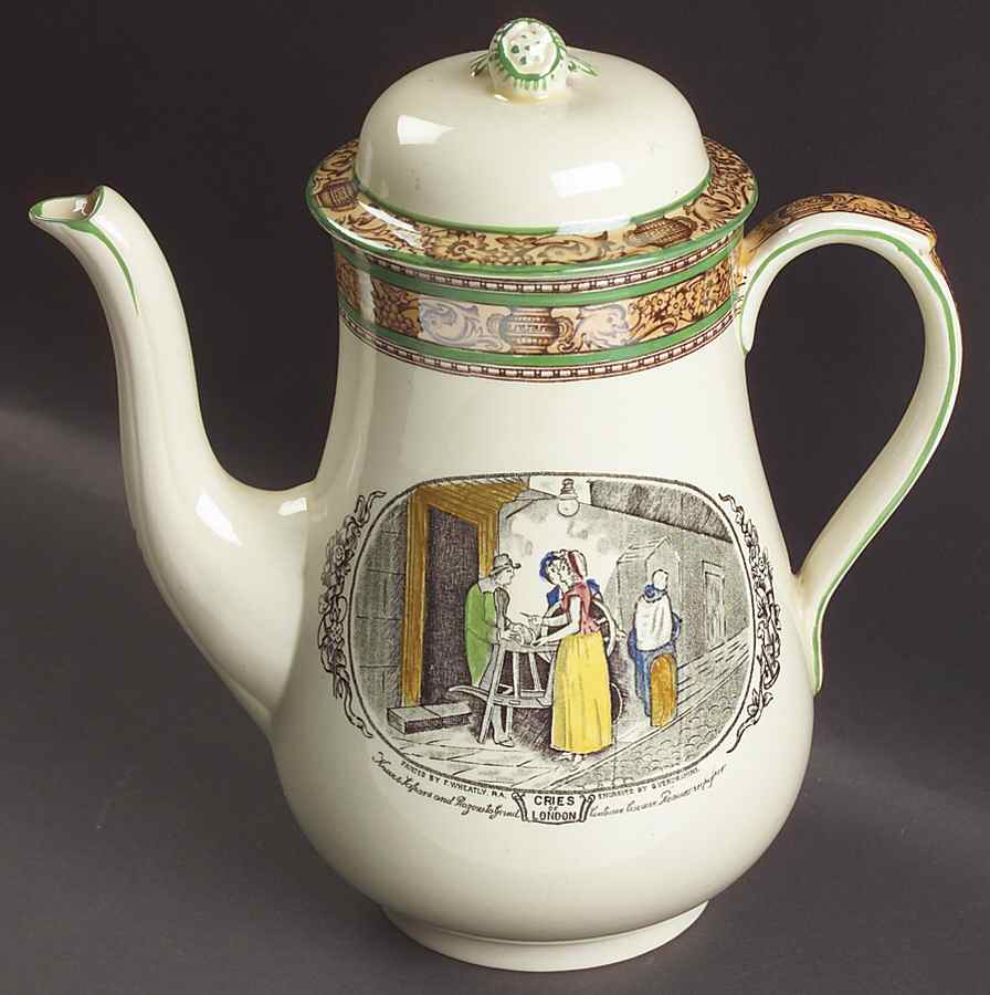 Cries of London (Green & Brown rim) Coffee Pot & Lid by Adams China-1