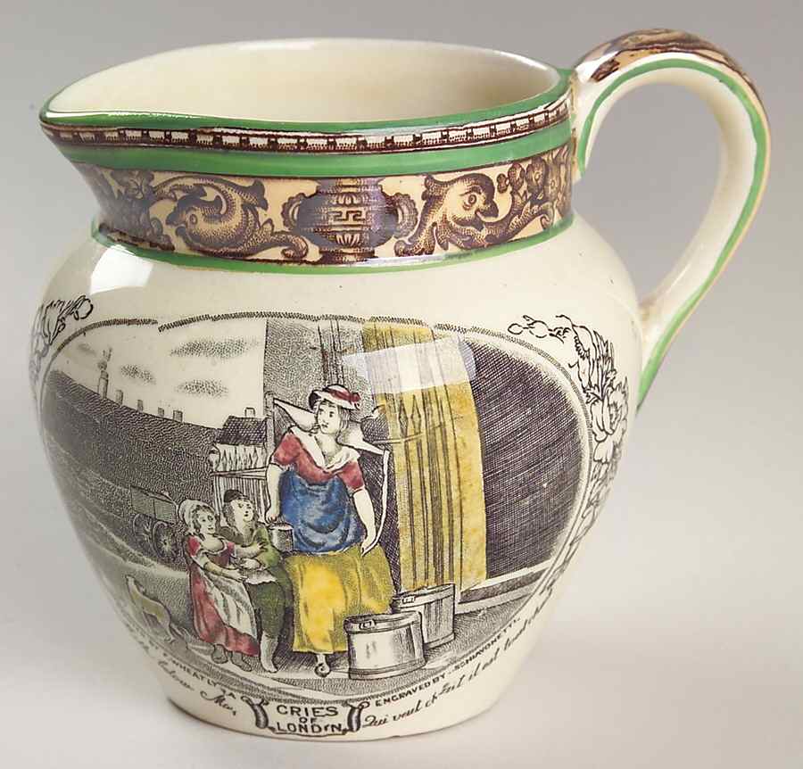 Cries of London (Green & Brown rim) Creamer by Adams China-1