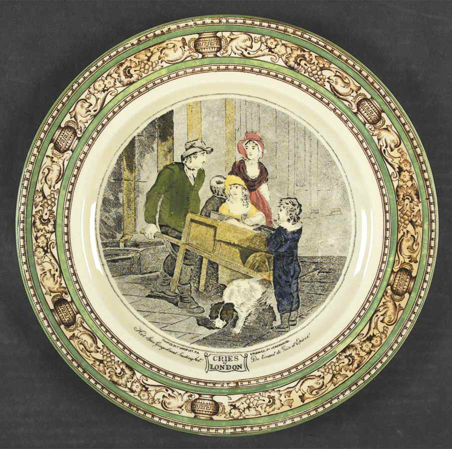 Cries of London (Green & Brown rim) Dinner Plate by Adams China-1