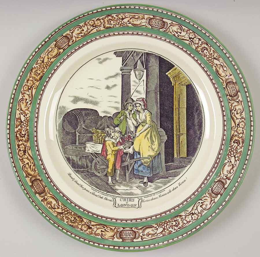 Cries of London (Green & Brown rim) Dinner Plate by Adams China-1