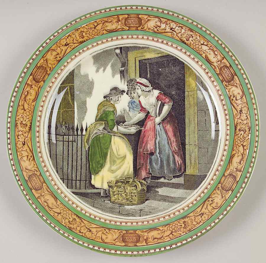 Cries of London (Green & Brown rim) Luncheon Plate by Adams China-1