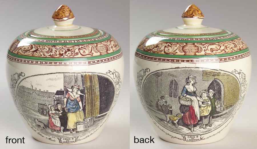 Cries of London (Green & Brown rim) Sugar Bowl & Lid by Adams China-1