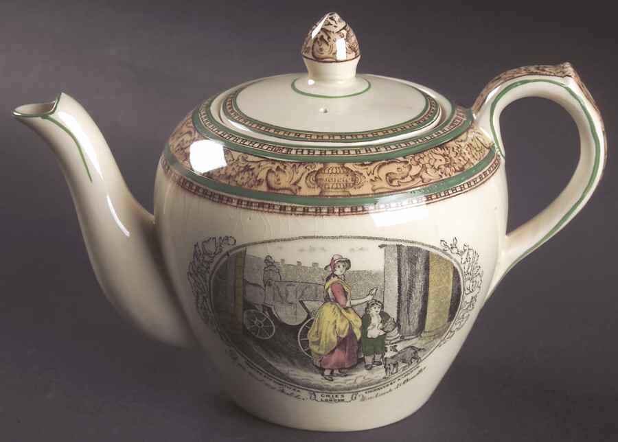 Cries of London (Green & Brown rim) Small Teapot & Lid by Adams China-1