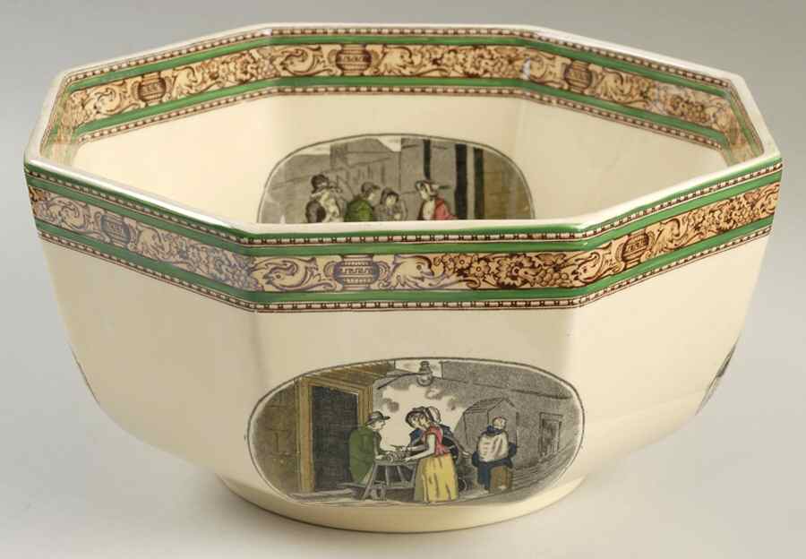 Cries of London (Green & Brown rim) 9" Salad Serving Bowl by Adams China-1
