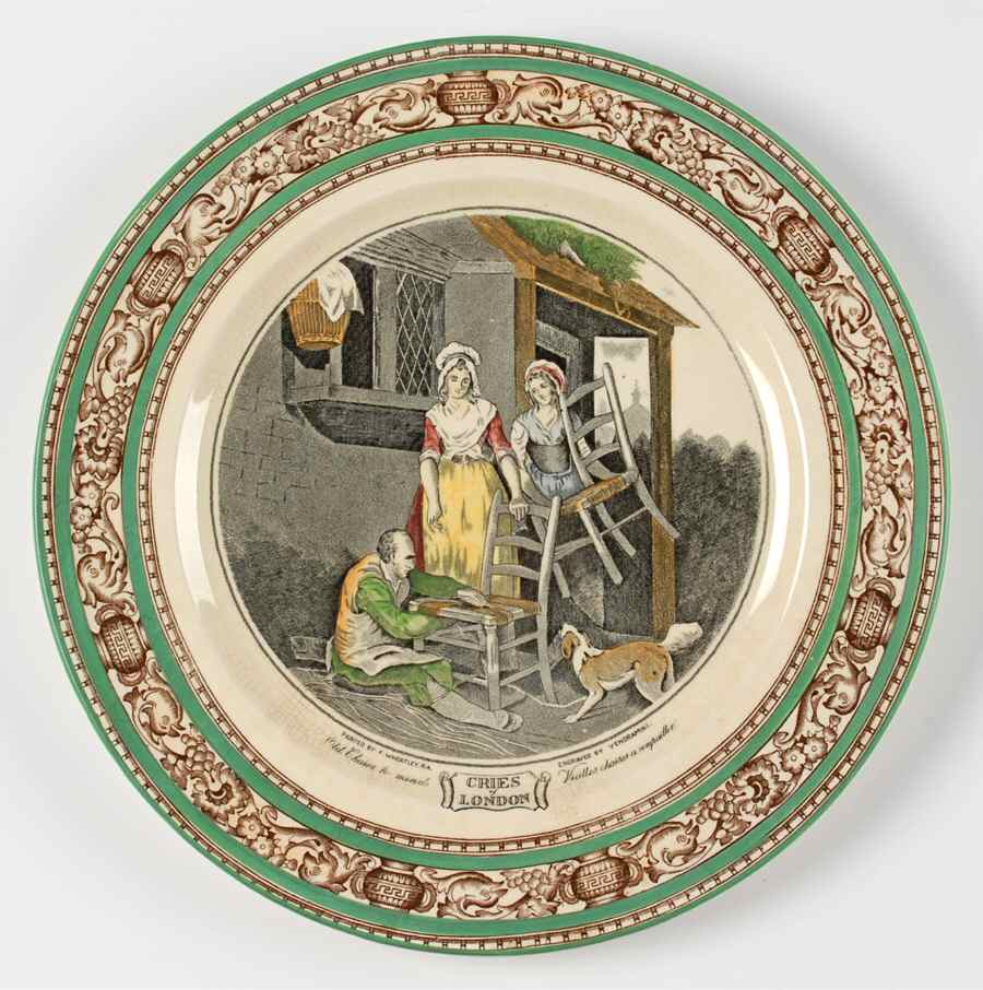 Cries of London (Green & Brown rim) Dinner Plate by Adams China-1