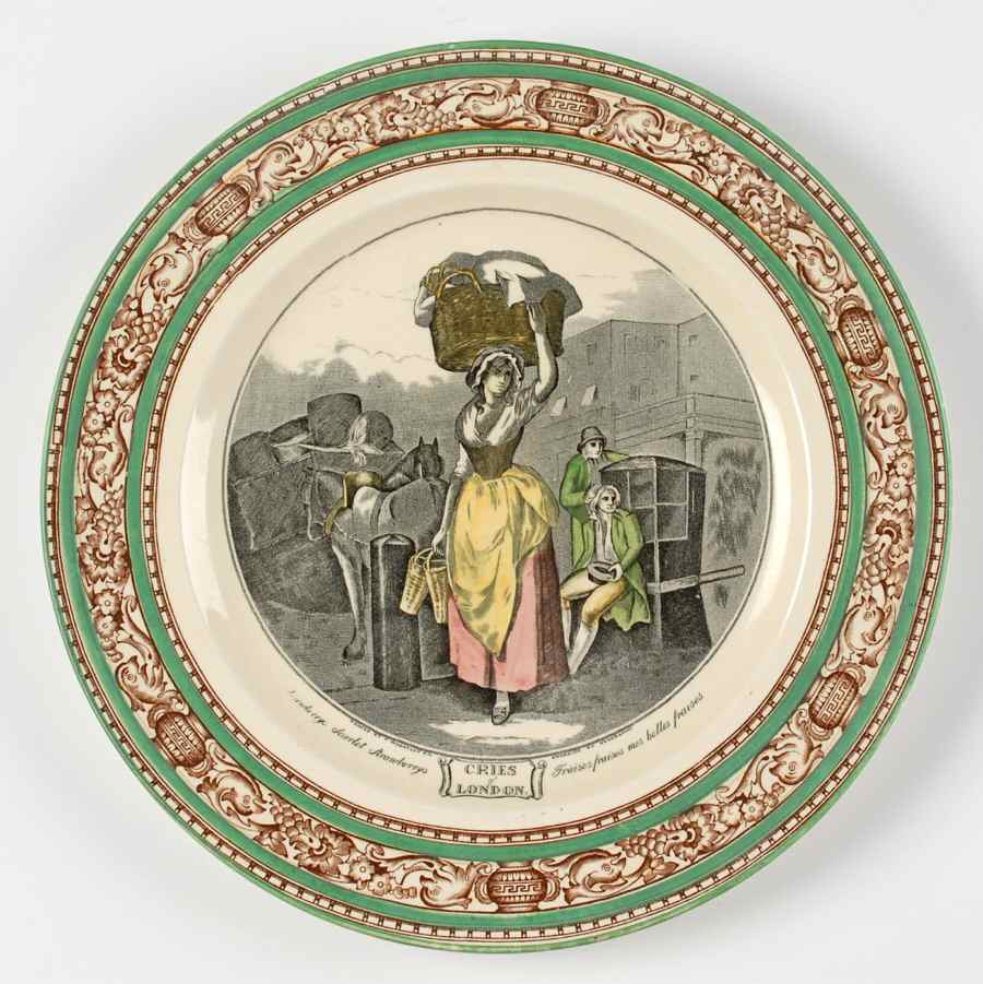 Cries of London (Green & Brown rim) Dinner Plate by Adams China-1