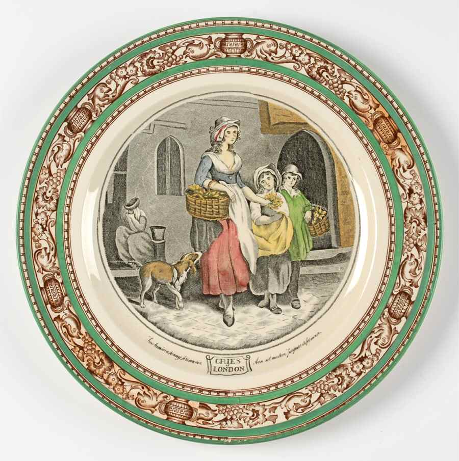 Cries of London (Green & Brown rim) Dinner Plate by Adams China-1