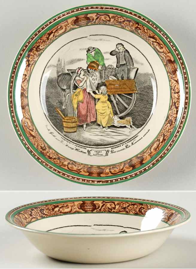 Cries of London (Green & Brown rim) Fruit/Dessert (Sauce) Bowl by Adams China-1