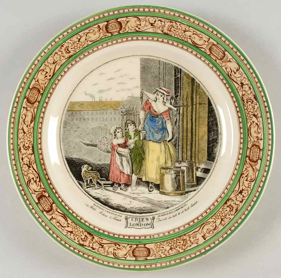 Cries of London (Green & Brown rim) Dinner Plate by Adams China-1