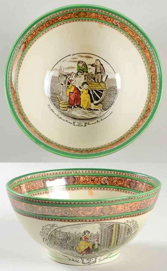 Cries of London (Green & Brown rim) 6" Chinese Bowl by Adams China-1
