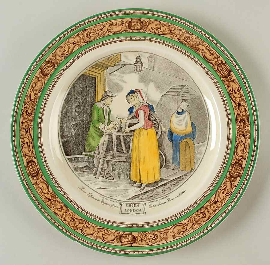 Cries of London (Green & Brown rim) Dinner Plate by Adams China-1