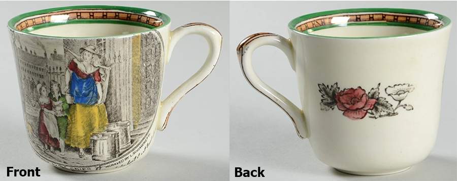 Cries of London (Green & Brown rim) Flat Demitasse Cup by Adams China-1