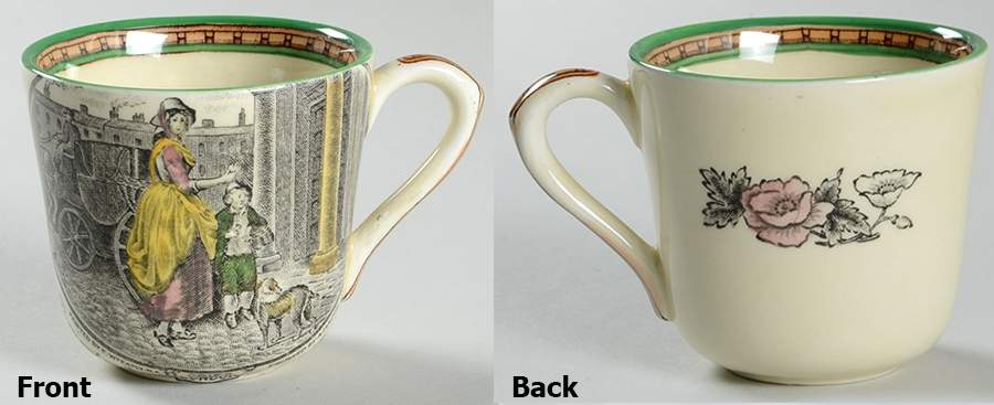 Cries of London (Green & Brown rim) Flat Demitasse Cup by Adams China-1