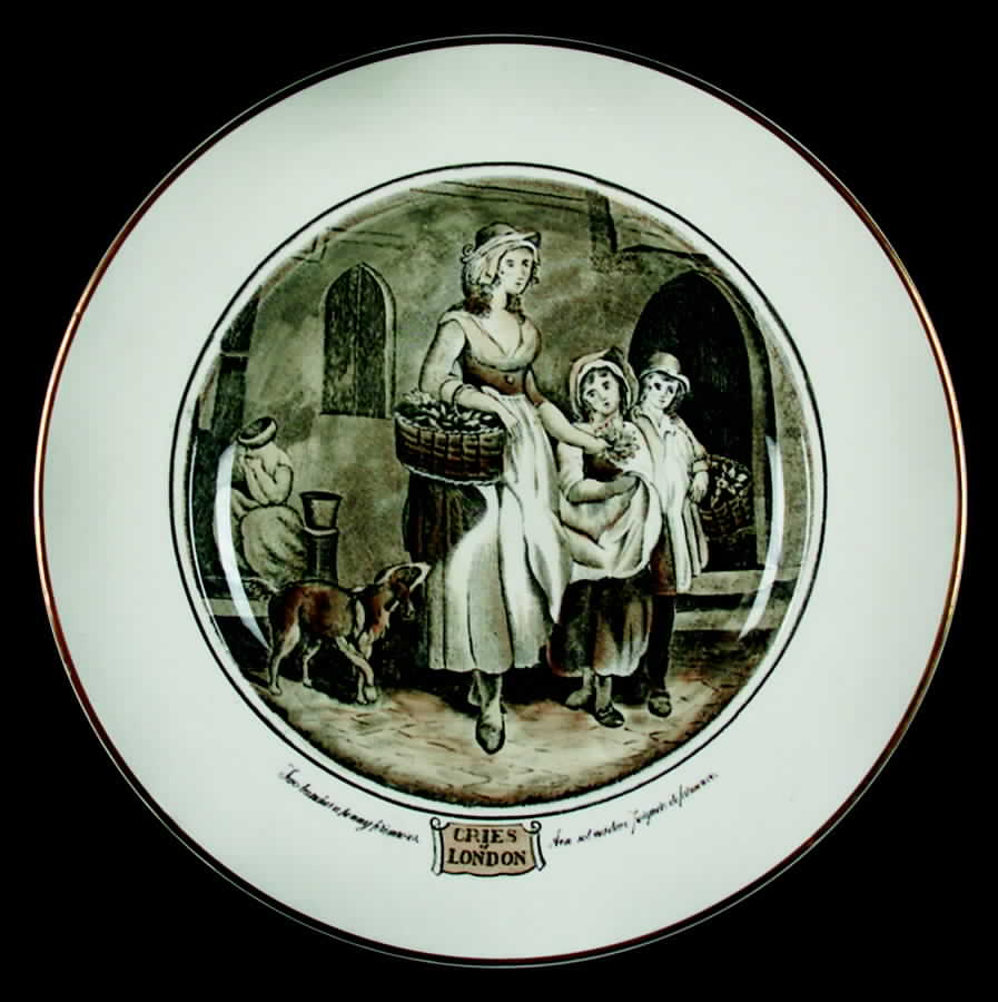 Cries of London (Bl & W Scenes, Cream Rim) Luncheon Plate by Adams China-1