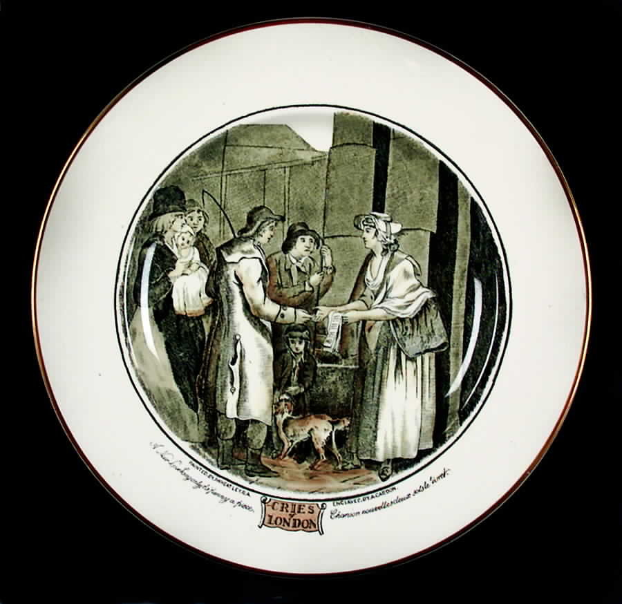 Cries of London (Bl & W Scenes, Cream Rim) Luncheon Plate by Adams China-1