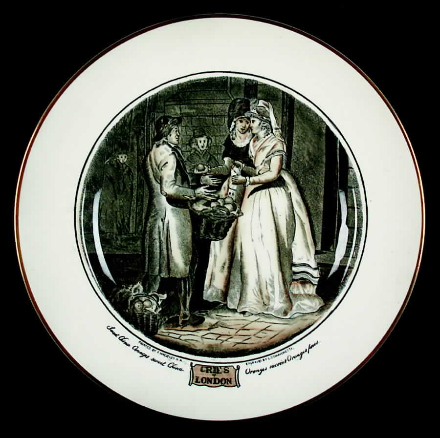 Cries of London (Bl & W Scenes, Cream Rim) Luncheon Plate by Adams China-1