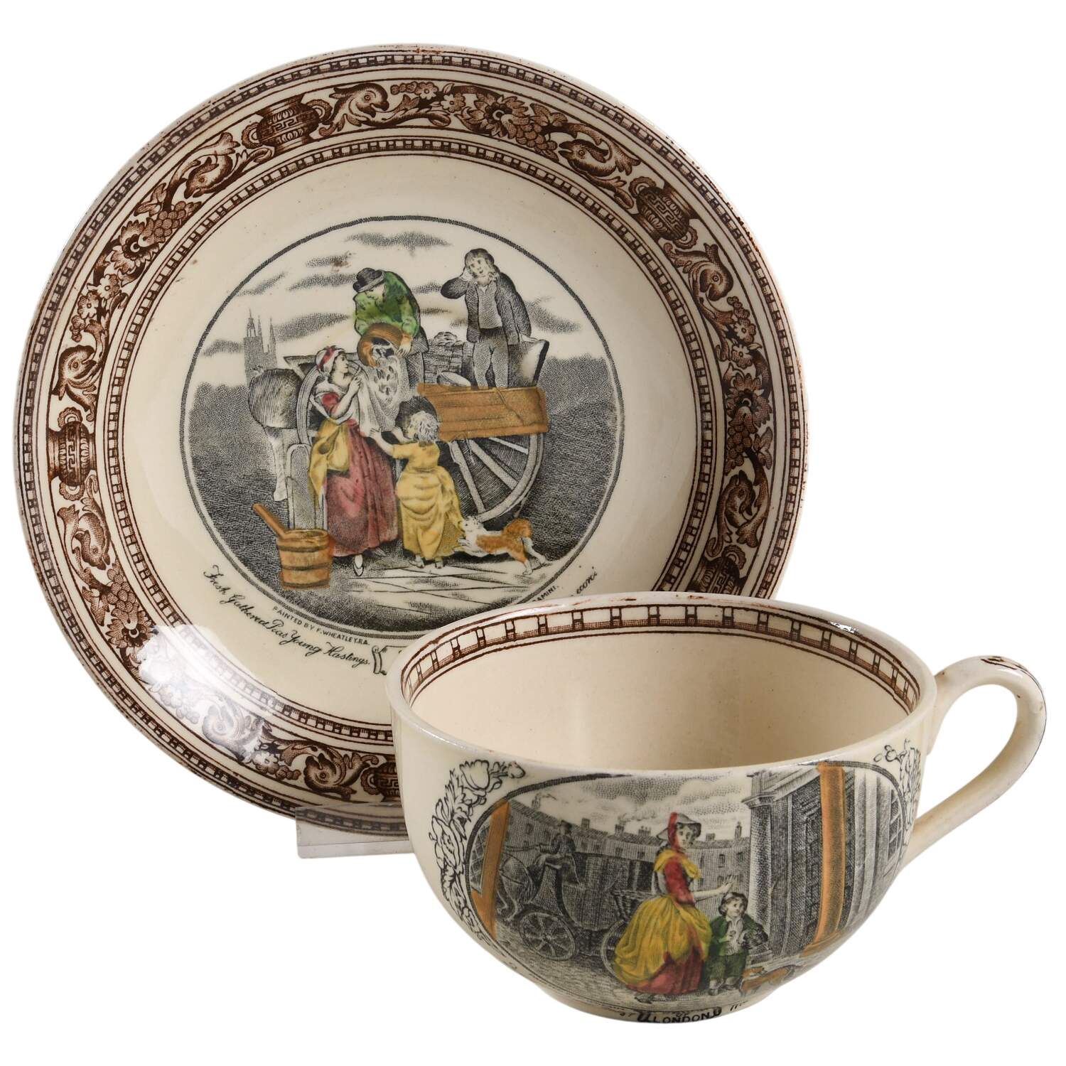 Cries of London (Brown Border) Flat Cup & Saucer Set by Adams China-1
