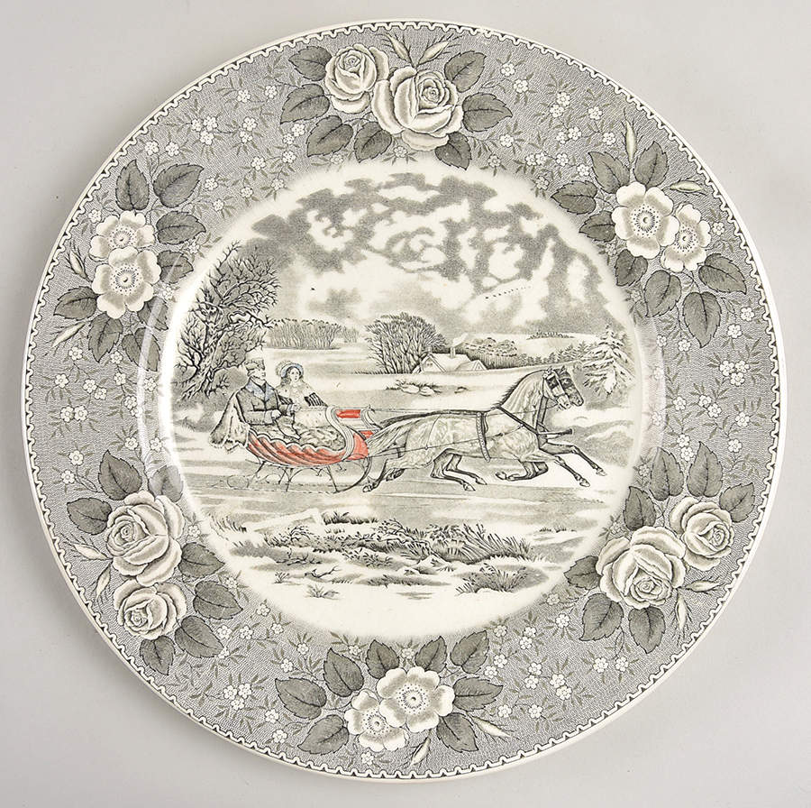 Currier & Ives Black Dinner Plate by Adams China-1