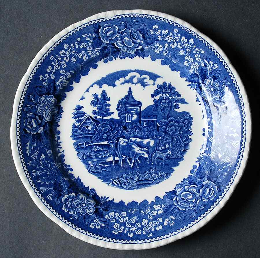 English Scenic Blue (Scalloped) Dessert/Pie Plate by Adams China-1