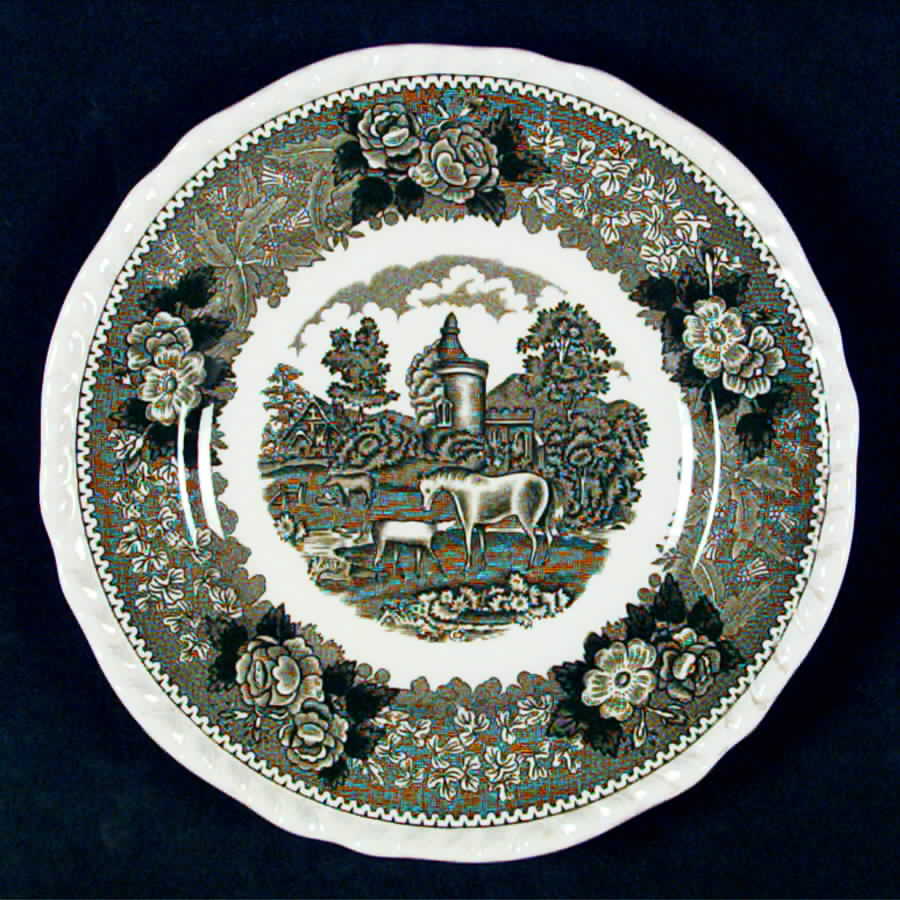 English Scenic Green (Scalloped) Dessert/Pie Plate by Adams China-1