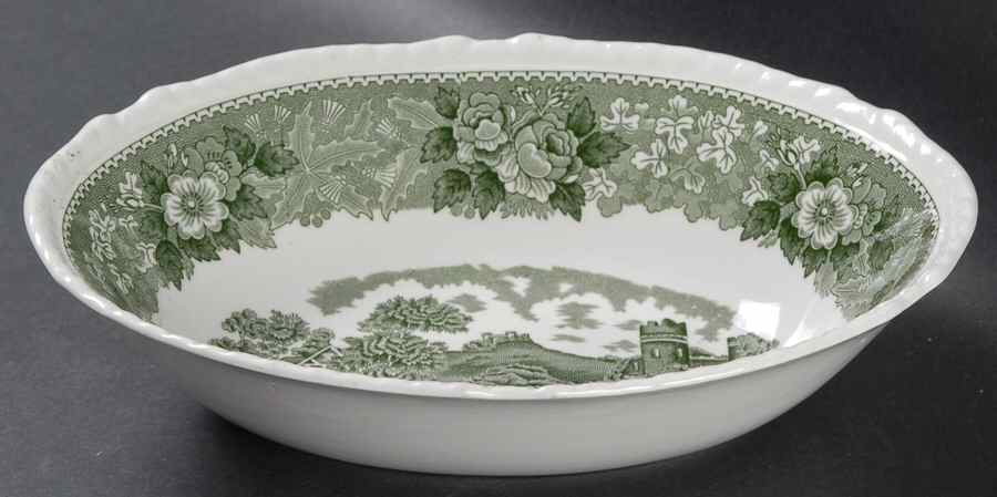 English Scenic Green (Scalloped) 9" Oval Vegetable Bowl by Adams China-1