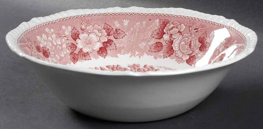 English Scenic Pink (Newer, Scalloped) 8" Round Vegetable Bowl by Adams China-1