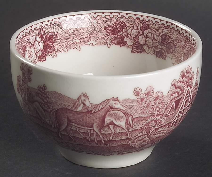 English Scenic Pink (Newer, Scalloped) Mini Open Sugar Bowl by Adams China-1