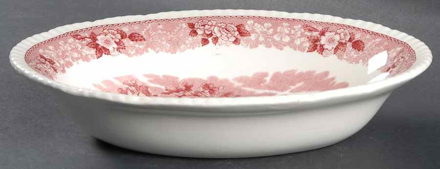 English Scenic Pink (Older-Cream) 9" Oval Vegetable Bowl by Adams China-1