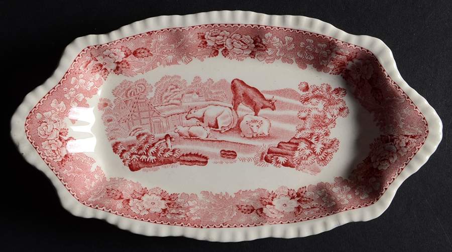English Scenic Pink (Older-Cream) Relish/Gravy Underplate by Adams China-1