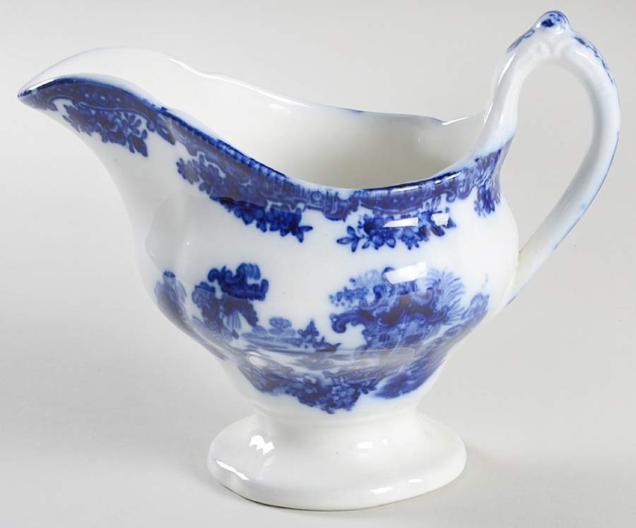 Fairy Villas (Flow Blue, Center Scene) Gravy Boat by Adams China-1