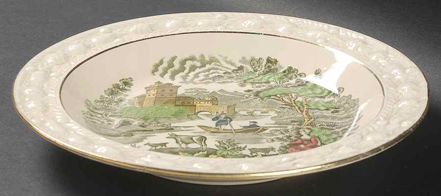 Italian Scenery Multicolor (Gold Trim) Large Rim Soup Bowl by Adams China-1