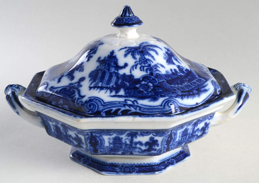 Kyber (Flow Blue, No Trim) Round Covered Vegetable by Adams China-1