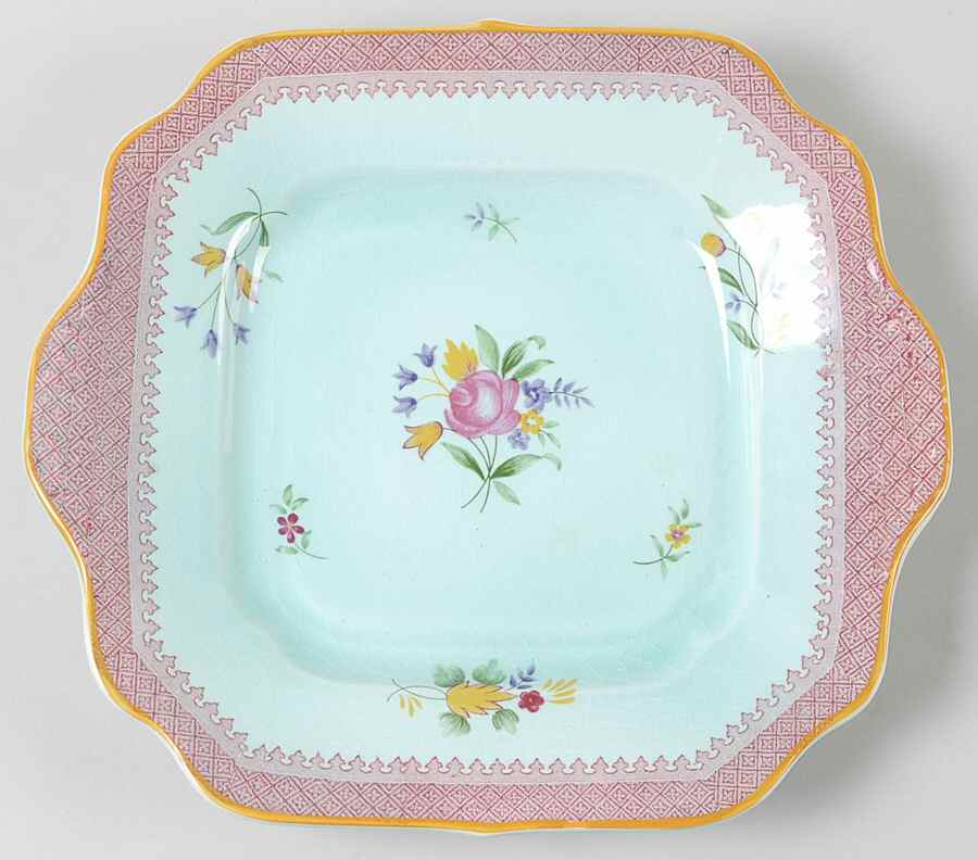 Lowestoft (Newer Backstamp) Square Handled Cake Plate by Adams China-1