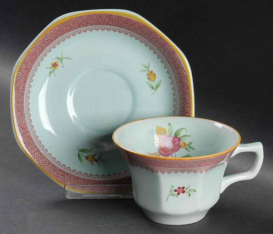 Lowestoft (Newer Backstamp) Flat Cup & Saucer Set by Adams China-1