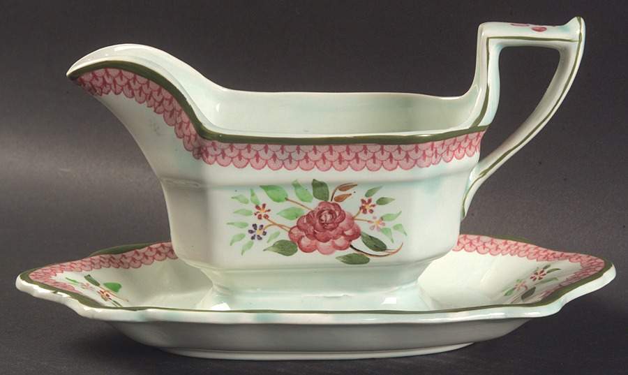 Mandalay Green Gravy Boat with Attached Underplate by Adams China-1