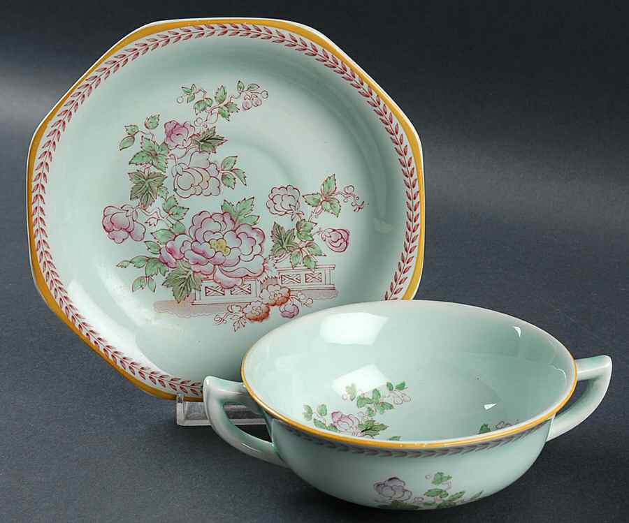 Metz Newer Backstamp Flat Cream Soup Bowl & Saucer Set by Adams China-1