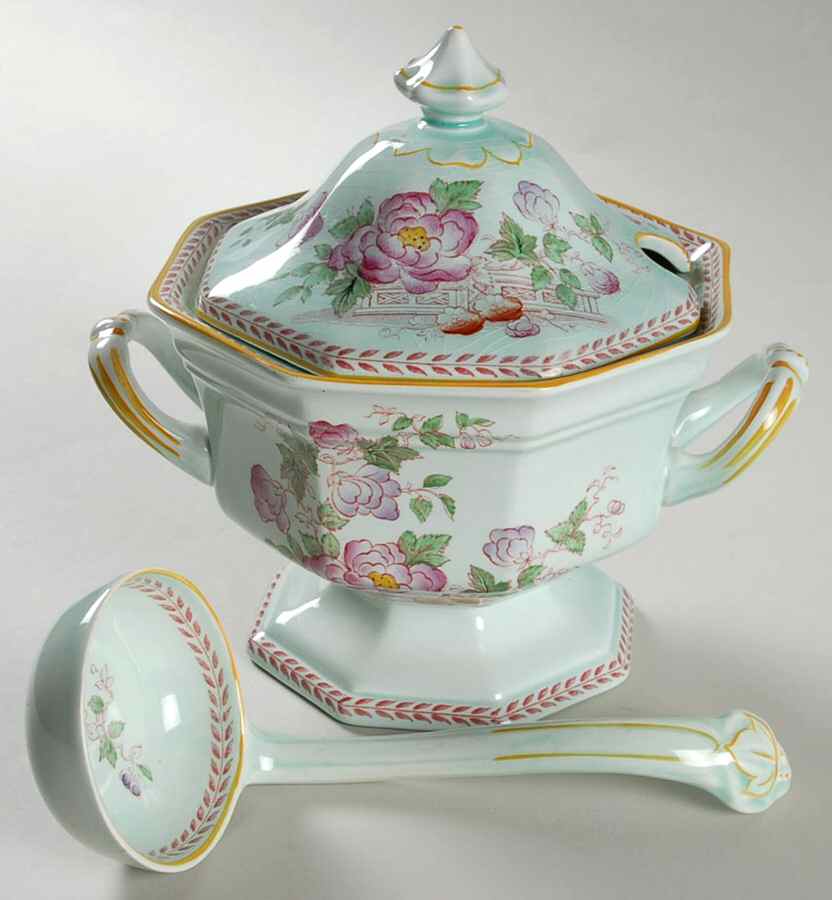Metz Newer Backstamp Sauce Boat & Lid & Underplate & Ladle by Adams China-1