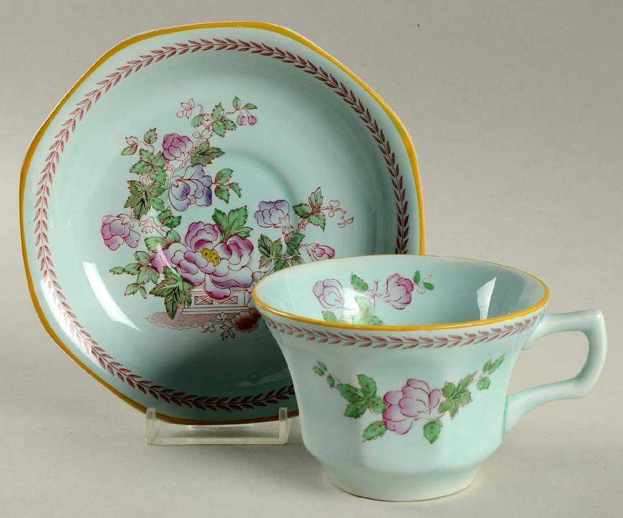 Metz Newer Backstamp Flat Cup & Saucer Set by Adams China-1